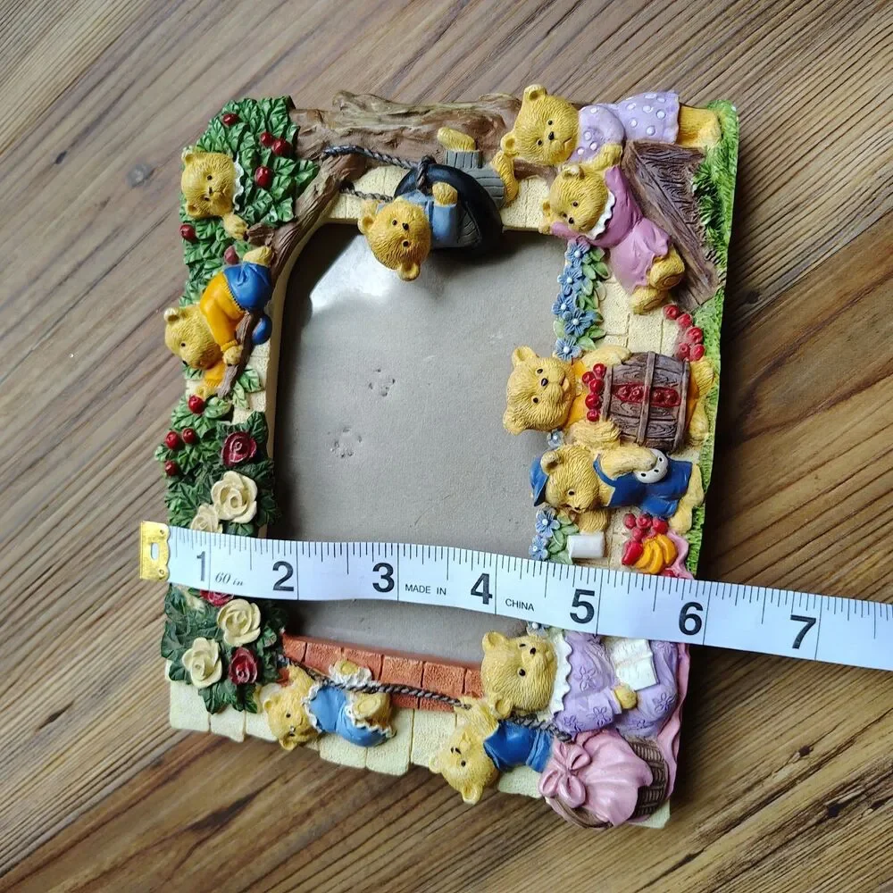 Vintage 3D Teddy Bear Picture Frame Whimsical Nursery Decor Cottagecore Kidcore